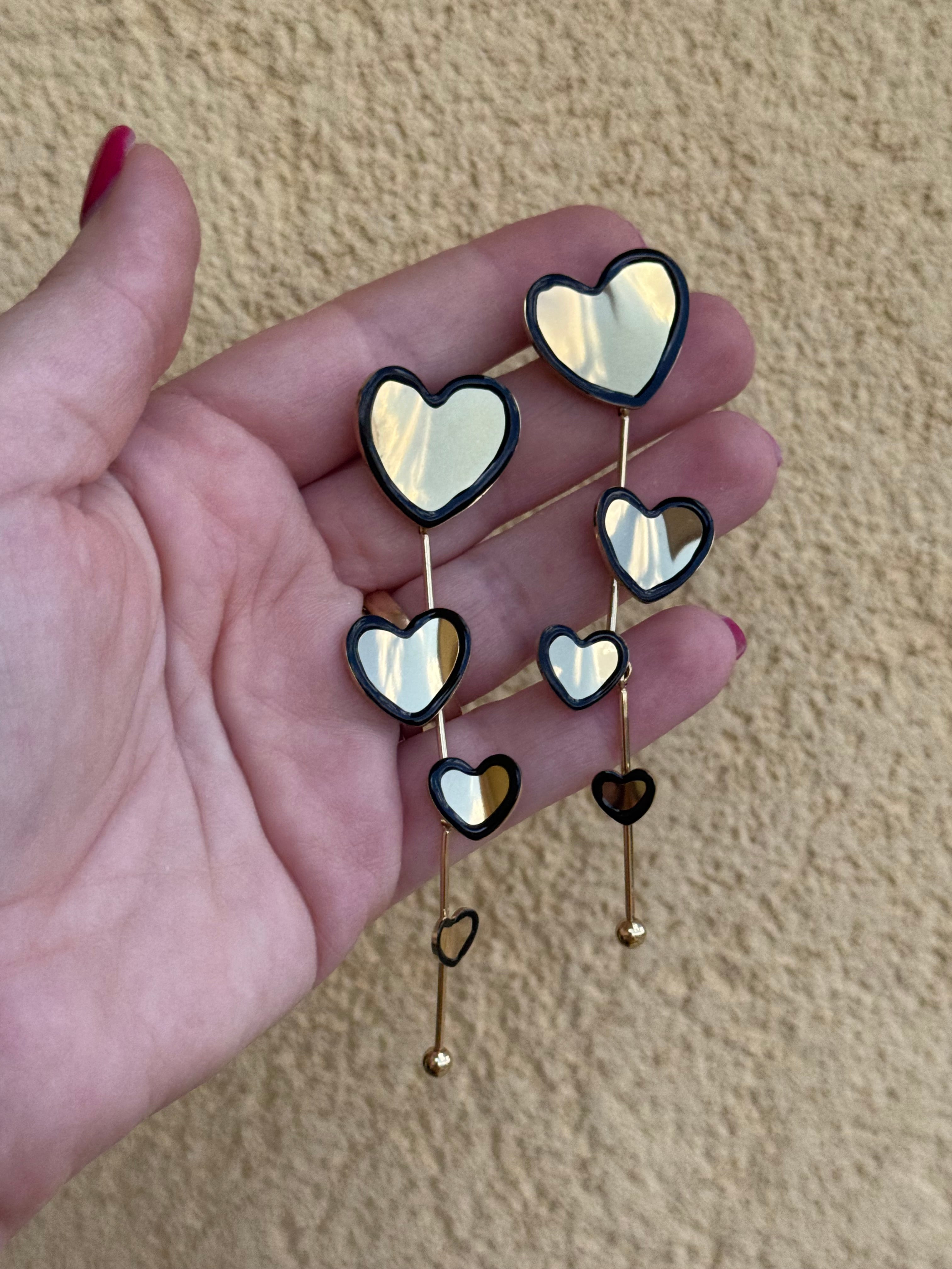 Orecchini cascata di cuori Gold&black