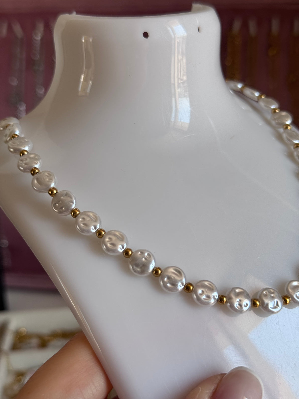 Collana ovalini effetto perla