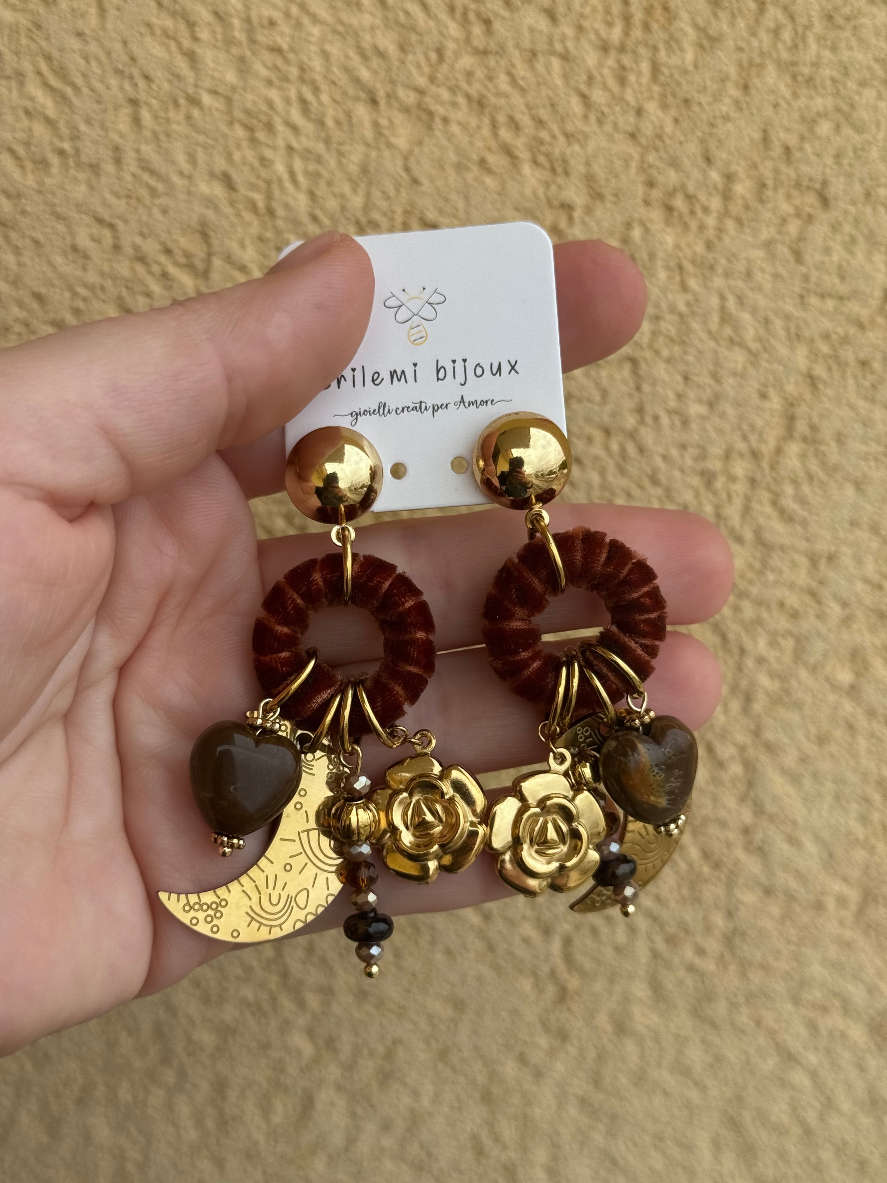 Orecchini maxi luna caramello