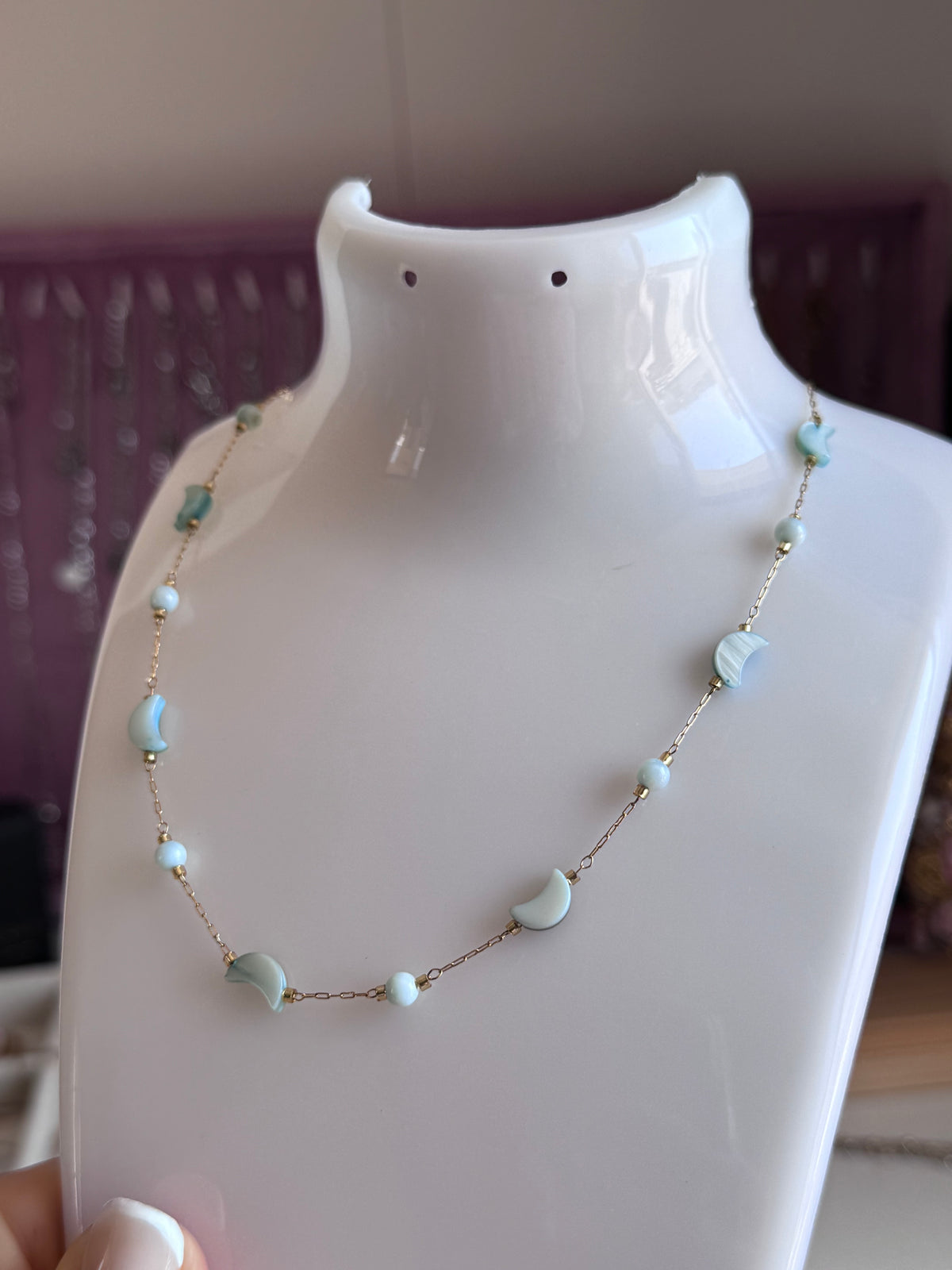 Collana Lunette madreperla celeste