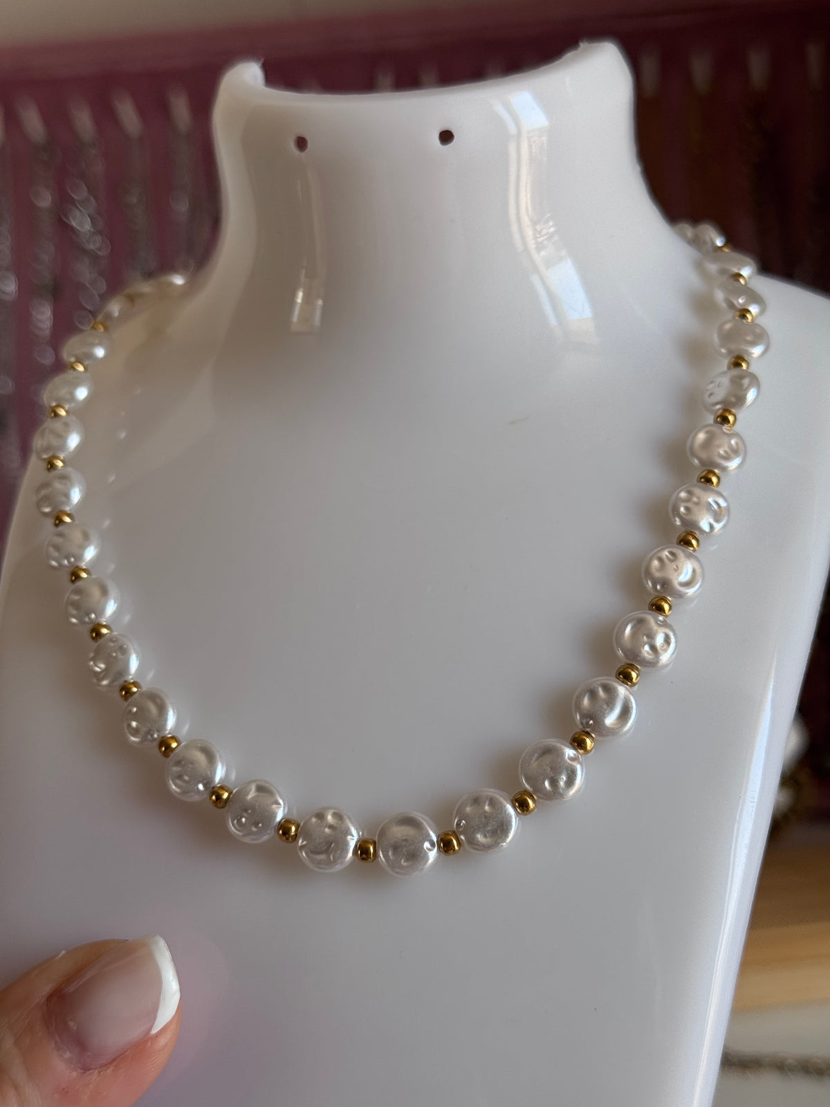 Collana ovalini effetto perla