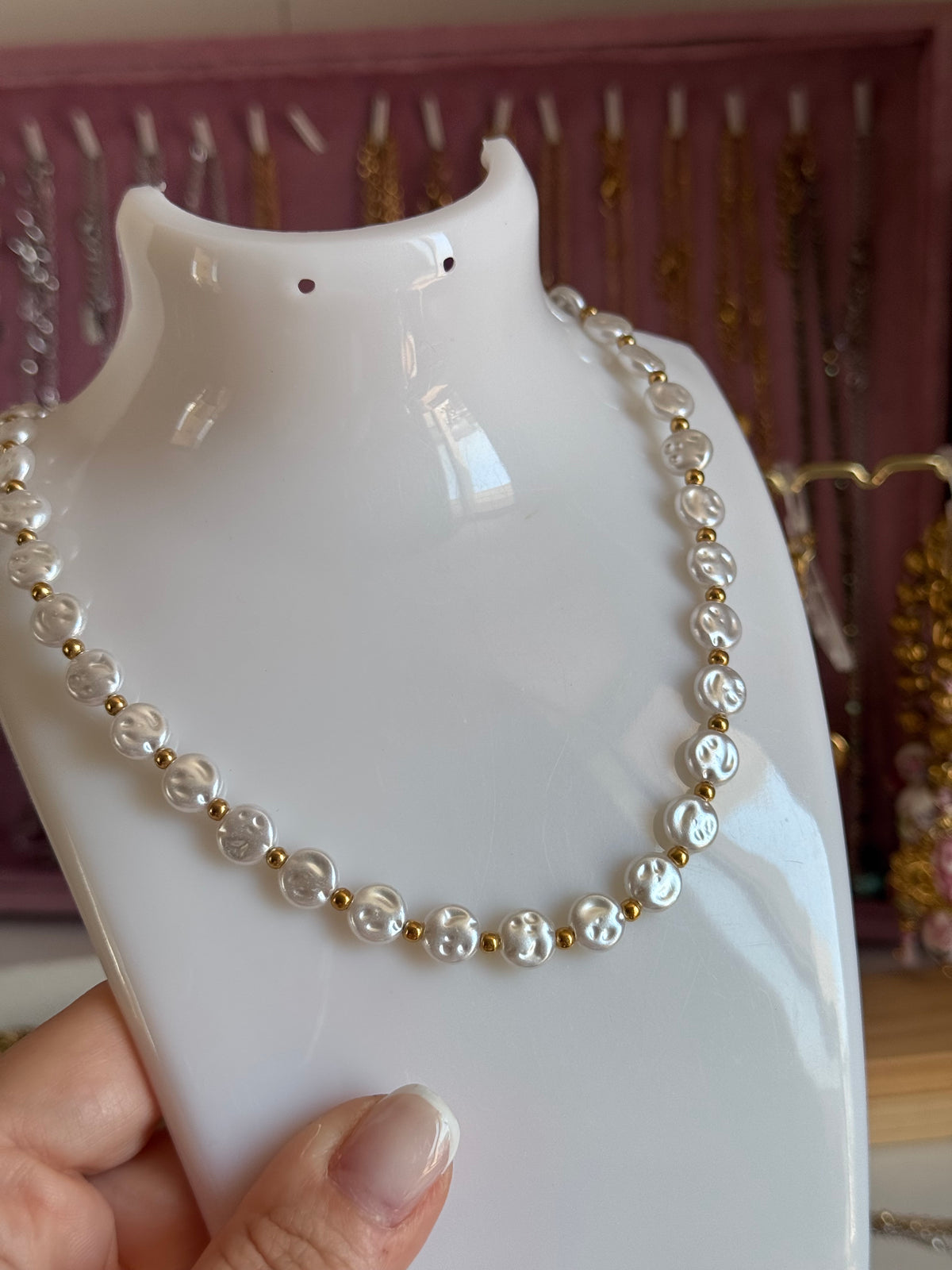 Collana ovalini effetto perla