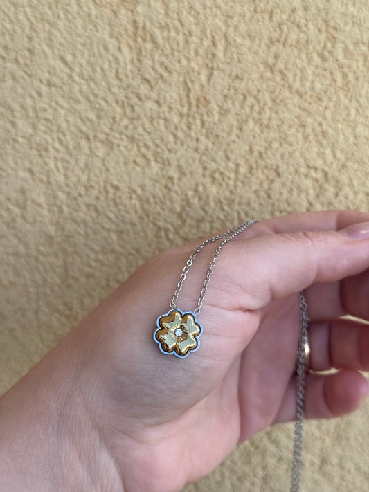 Collana quadrifoglio bicolore