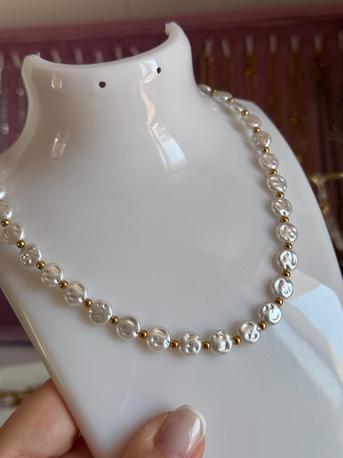 Collana ovalini effetto perla