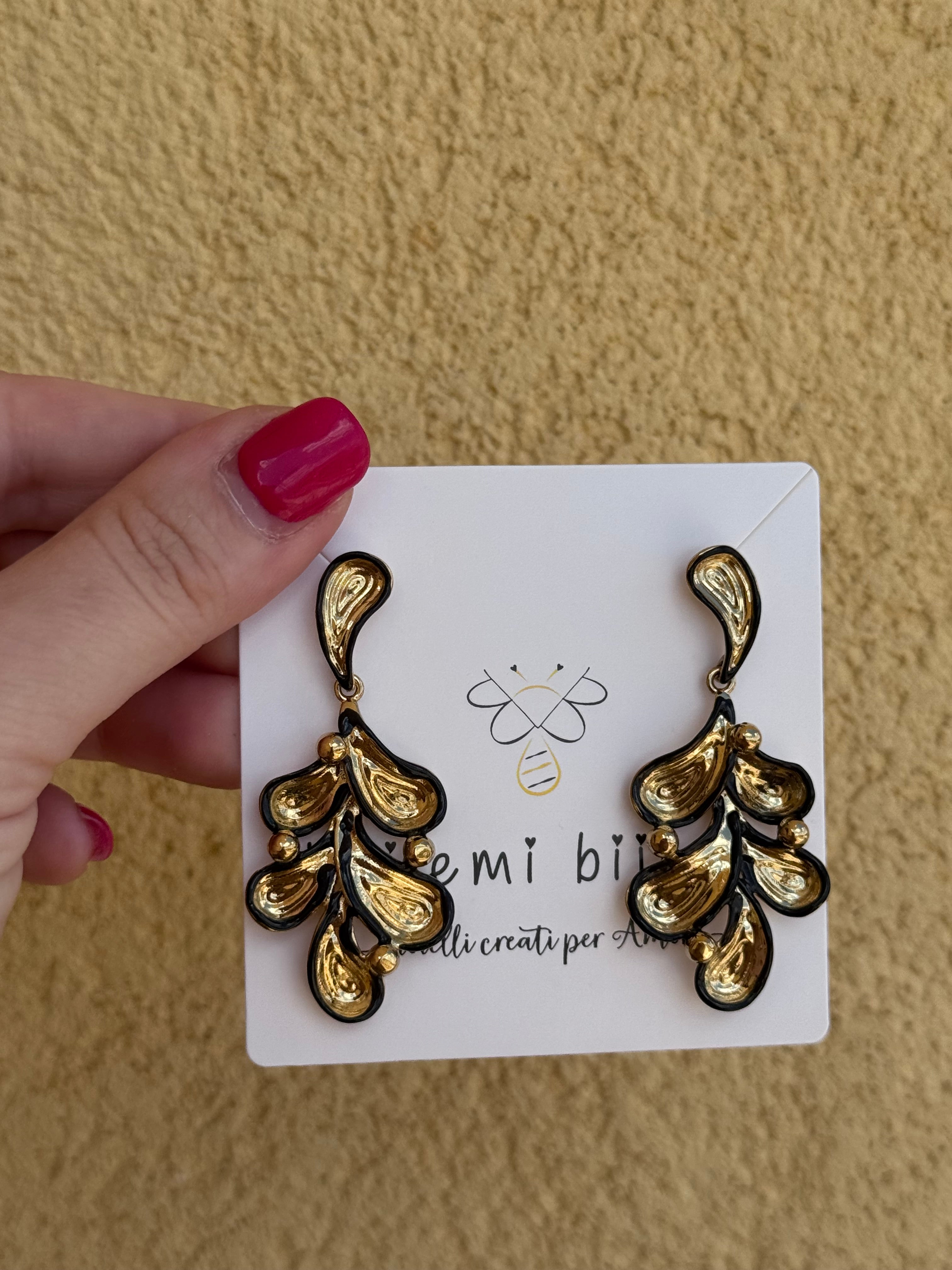 Orecchini cascata di gocce gold&black