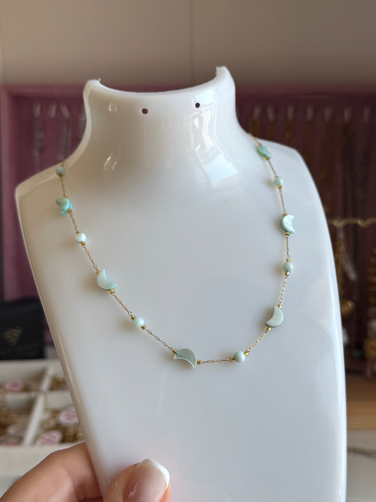 Collana Lunette madreperla celeste