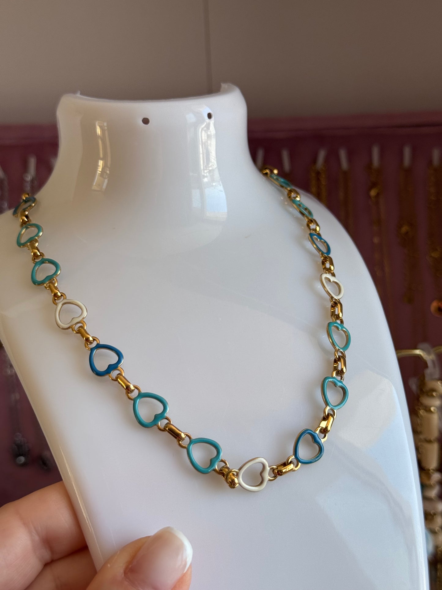 Collana giro di cuori sfumature di azzurro